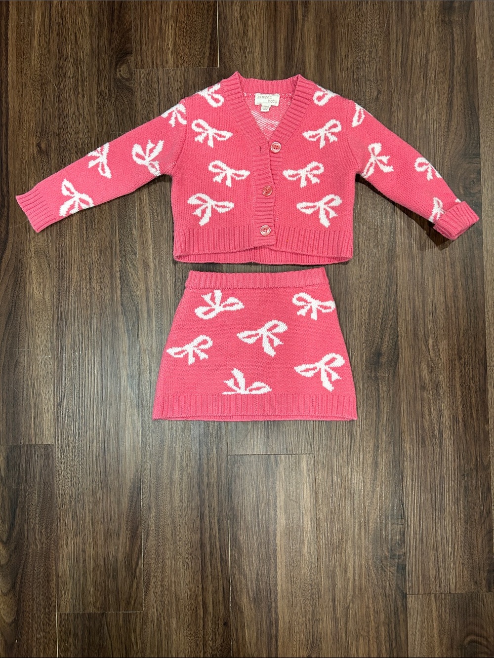 Pink Bow Knit Cardigan & Skirt Set - Kids